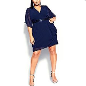 City Chic Sequin Navy Wrap Dress. NWOT.